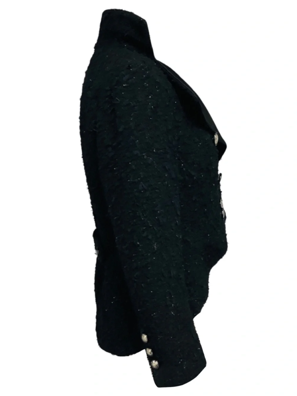 CHANEL BLACK WOOL AND ALPACA TWEED JACKET WITH CC LOGO SNOWFLAKE BUTTONS